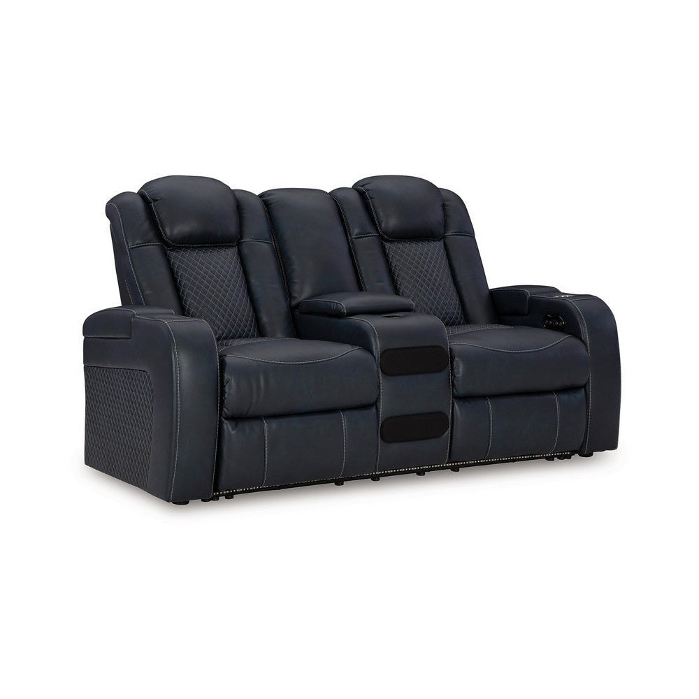 Ashley Fynne LED Power Reclining Loveseat, Sapphire Blue Faux Leather 74 Inch