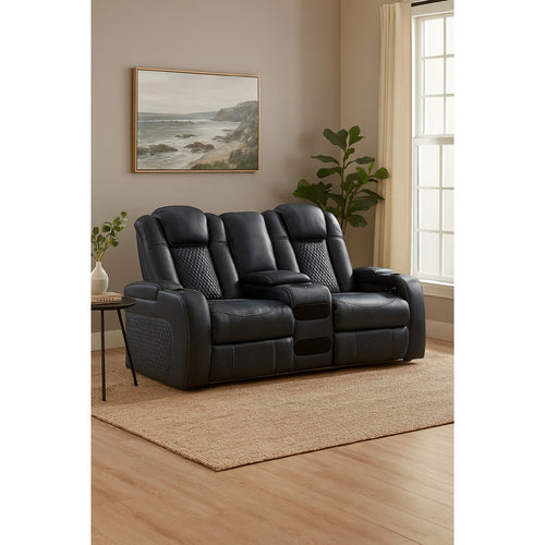 Ashley Fynne LED Power Reclining Loveseat, Sapphire Blue Faux Leather 74 Inch