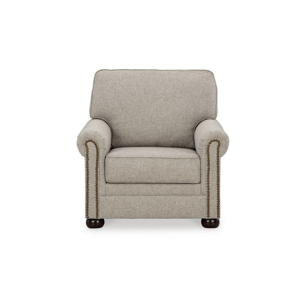 Ashley Gael Accent Armchair Gray Beige Polyester Dark Brown Nailhead Trim BM331824