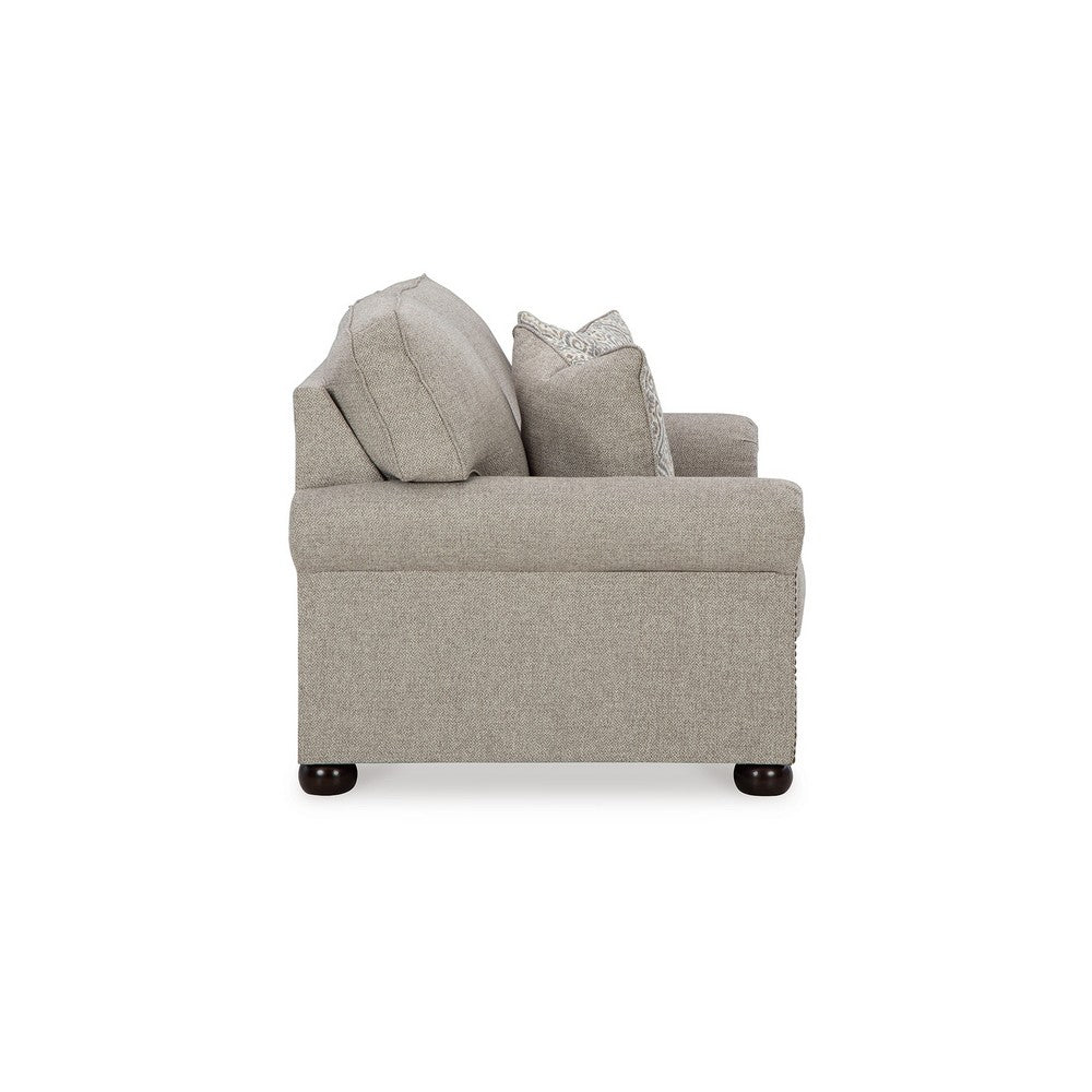 Ashley Gael Loveseat, Gray Beige Polyester, Dark Brown Nailhead Trim 64 Inch