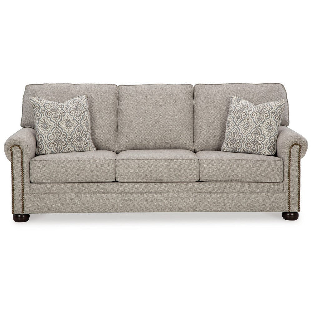 Ashley Gael Sofa Gray Beige Polyester Dark Brown Nailhead Trim 87 Inch BM331826