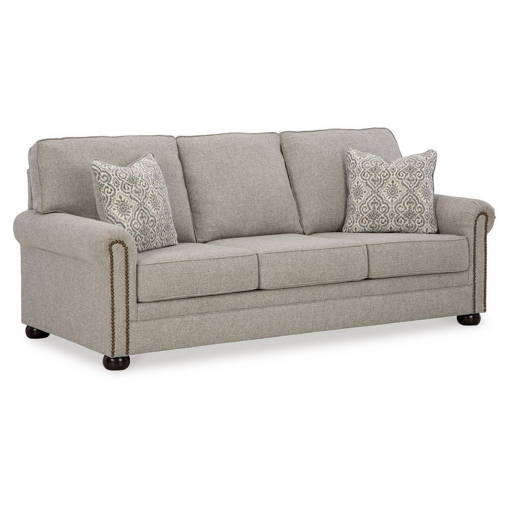 Ashley Gael Sofa Gray Beige Polyester Dark Brown Nailhead Trim 87 Inch BM331826