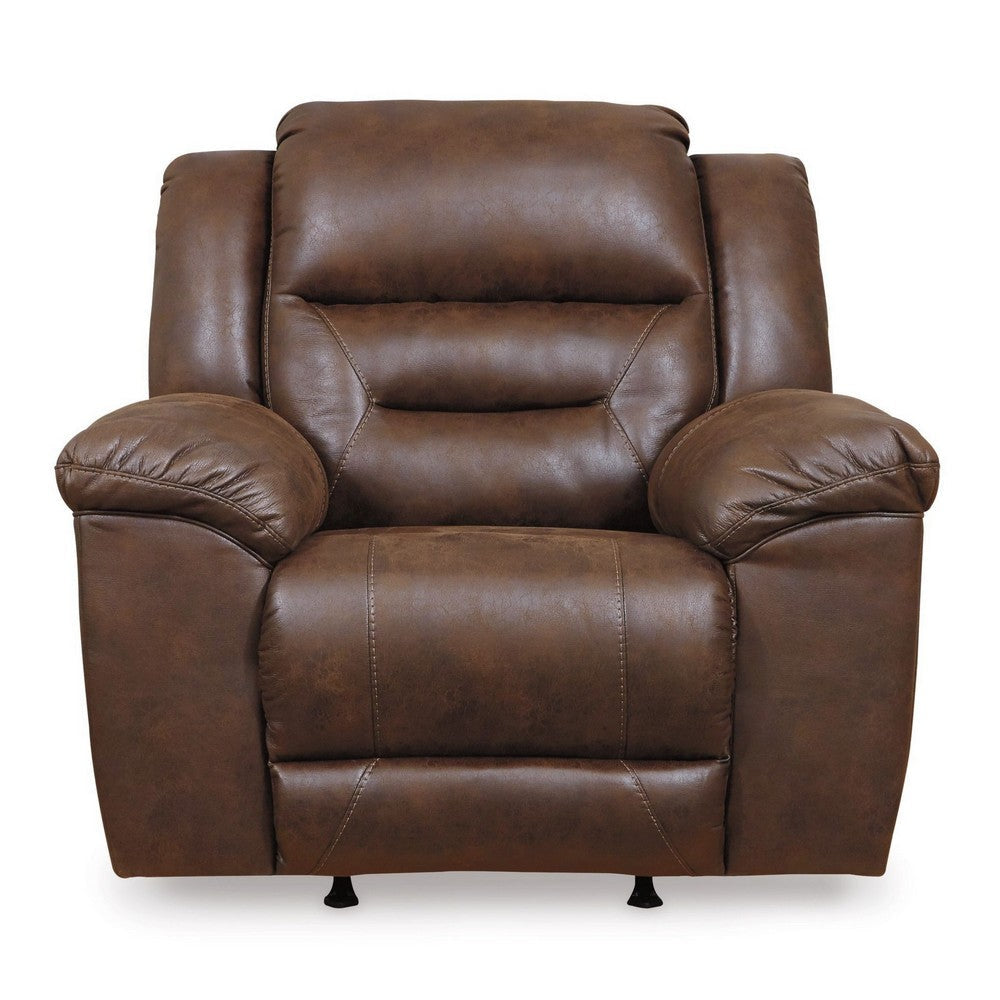 Ashley Aky Manual Rocker Recliner Chair Smooth Chocolate Brown Faux Leather BM331832