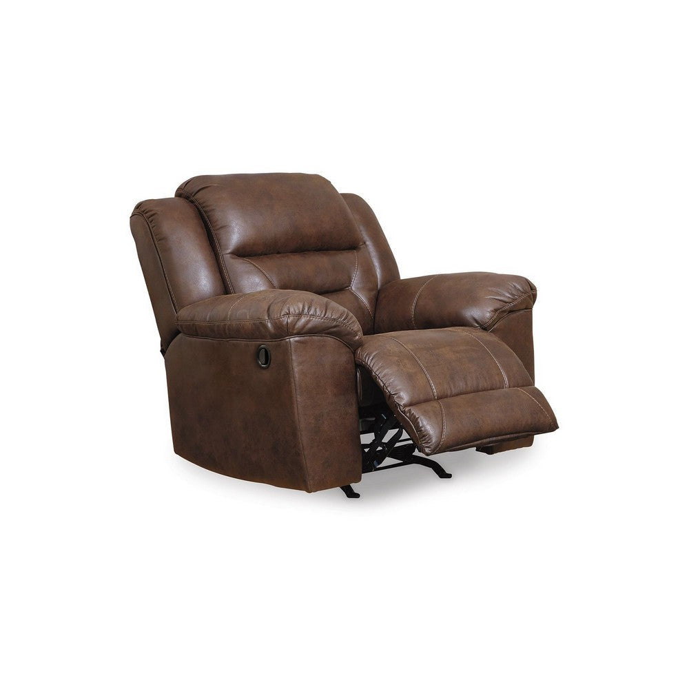 Ashley Aky Manual Rocker Recliner Chair Smooth Chocolate Brown Faux Leather BM331832