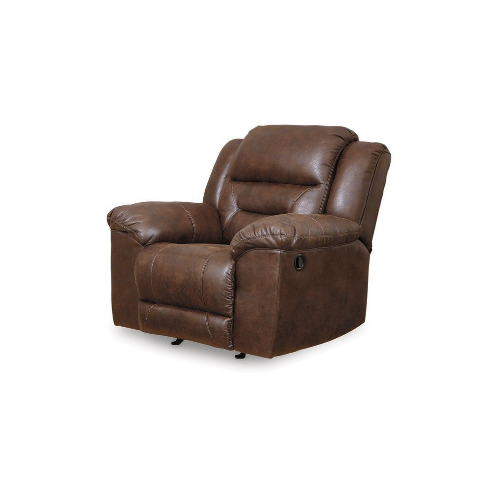 Ashley Aky Manual Rocker Recliner Chair Smooth Chocolate Brown Faux Leather BM331832