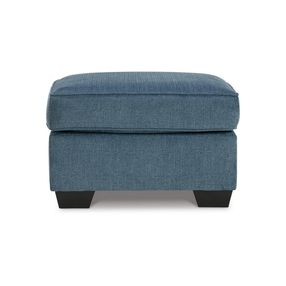Ashley Caten Ottoman, Azure Blue Polyester, Black Low Profile Legs, 30 Inch