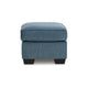 Ashley Caten Ottoman, Azure Blue Polyester, Black Low Profile Legs, 30 Inch