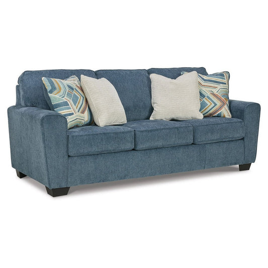 Ashley Caten Sleeper Sofa, Queen Size Bed, Blue Polyester Upholstery, 87 Inch