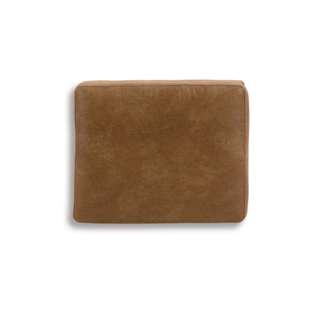 Ashley Tely Ottoman, Caramel Brown Faux Leather, Tapered Black Legs, 30 Inch