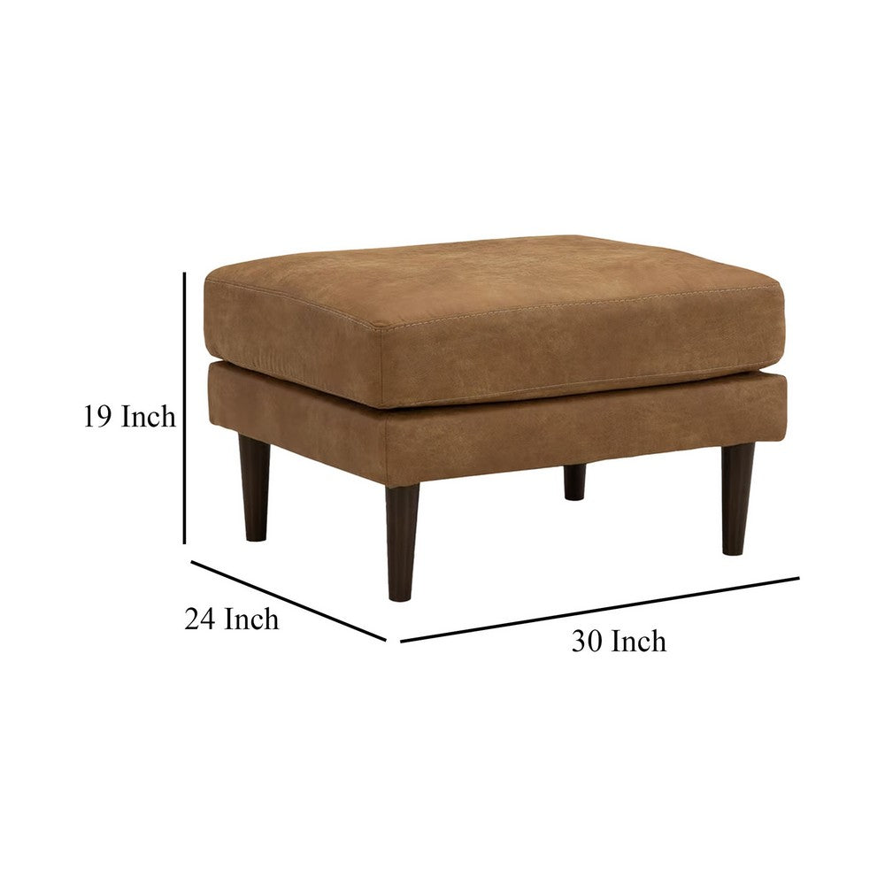 Ashley Tely Ottoman, Caramel Brown Faux Leather, Tapered Black Legs, 30 Inch