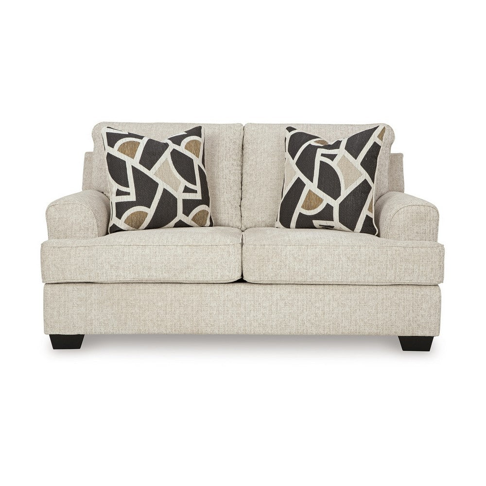 Ashley Burgess Loveseat, Quartz Beige Polyester, 2 Throw Pillows, 70 Inch