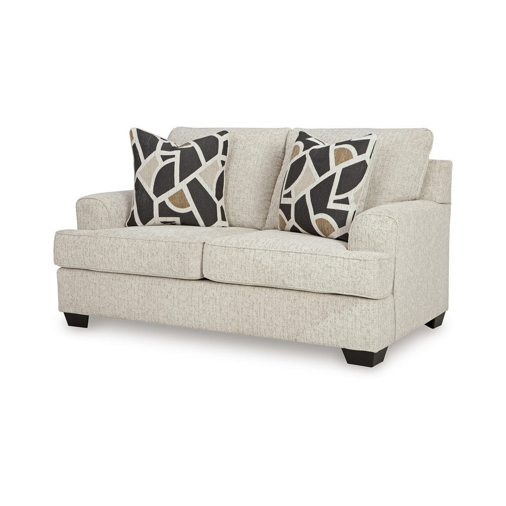 Ashley Burgess Loveseat, Quartz Beige Polyester, 2 Throw Pillows, 70 Inch