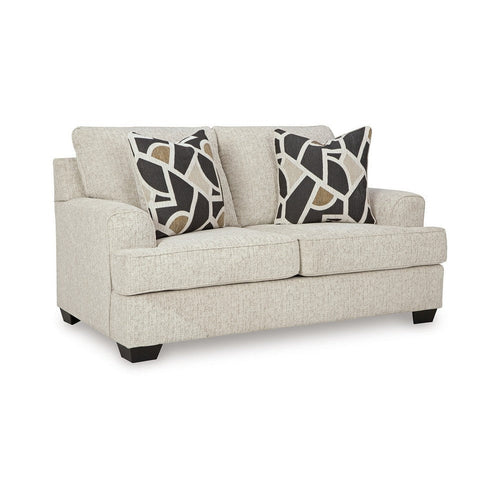 Ashley Burgess Loveseat, Quartz Beige Polyester, 2 Throw Pillows, 70 Inch
