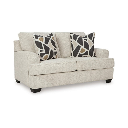 Ashley Burgess Loveseat, Quartz Beige Polyester, 2 Throw Pillows, 70 Inch