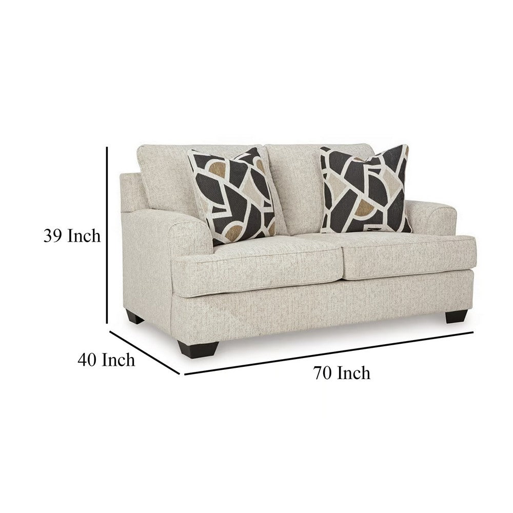 Ashley Burgess Loveseat, Quartz Beige Polyester, 2 Throw Pillows, 70 Inch