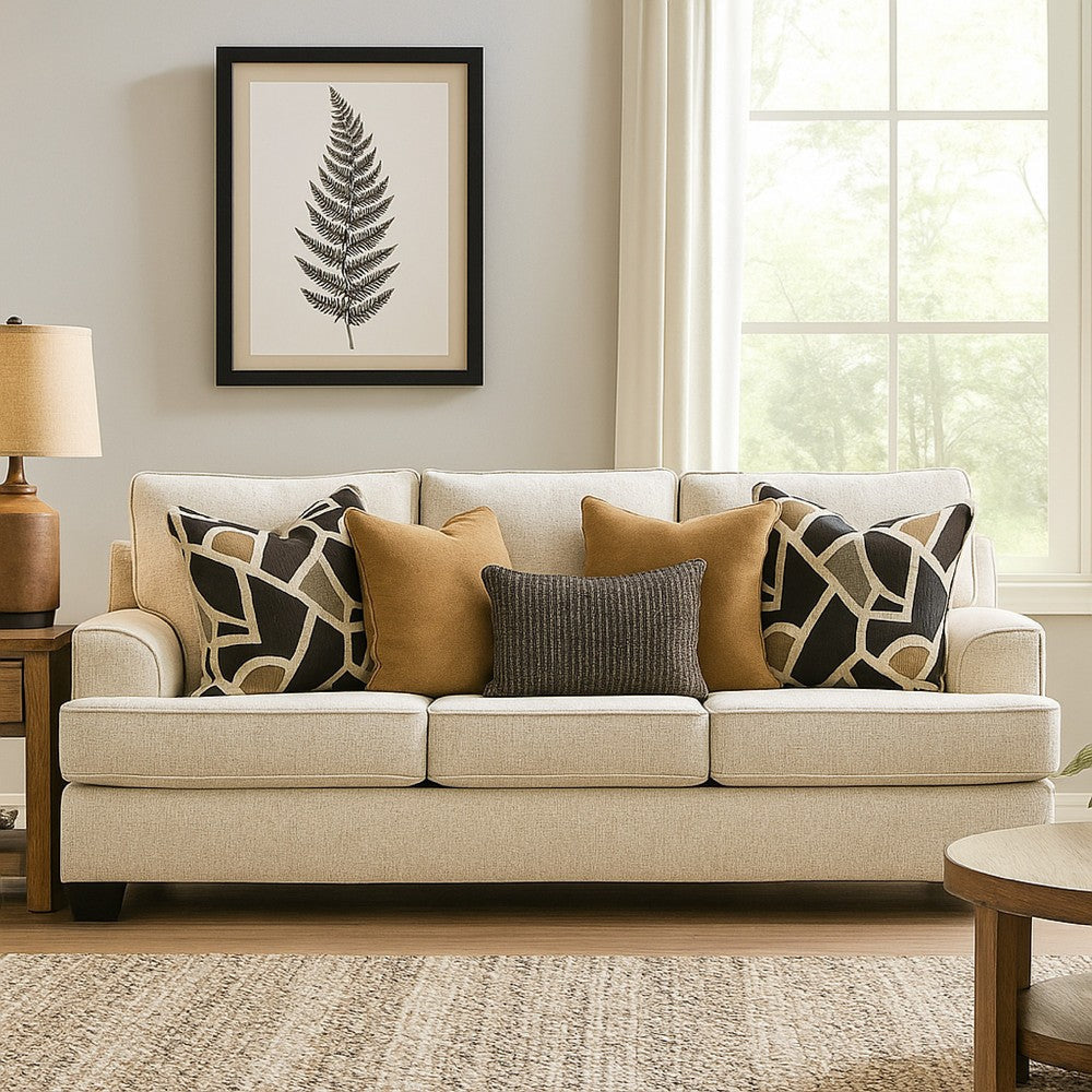 Ashley Burgess Sofa, Quartz Beige Polyester, 5 Accent Throw Pillows, 97 Inch