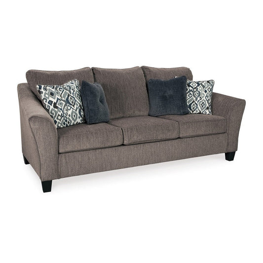 Ashley Nima Sofa, Slate Gray Polyester, Chenille, 4 Throw Pillows, 92 Inch