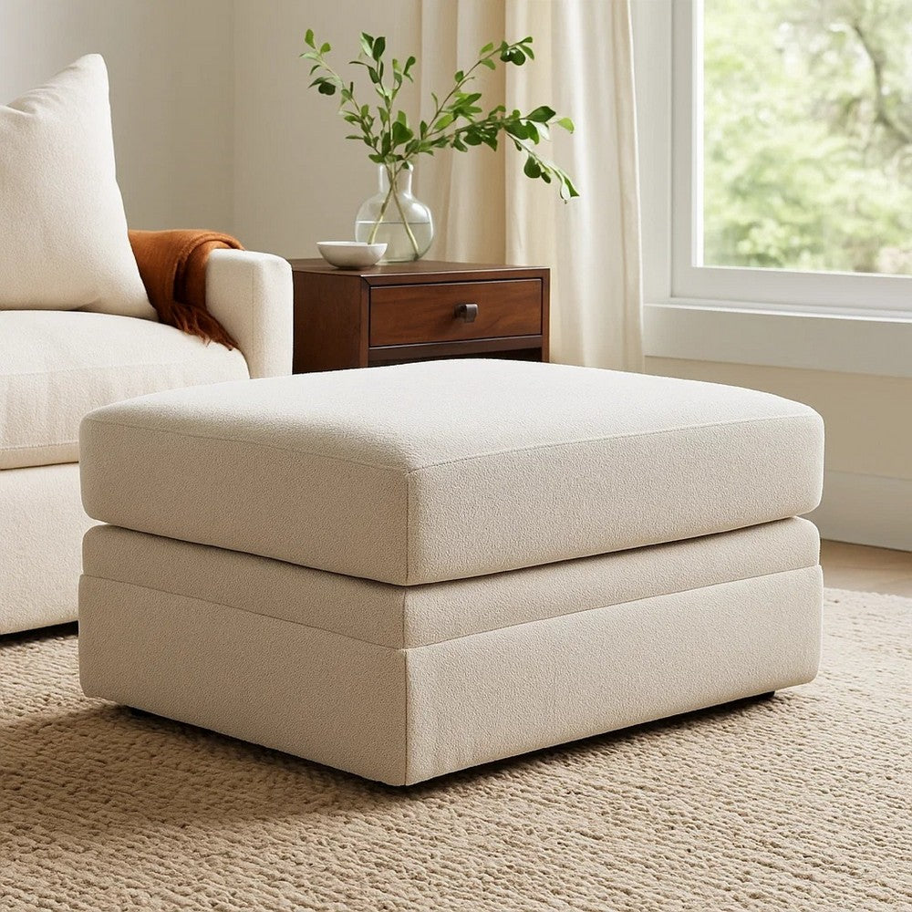 Ashley Maite Ottoman, Modern Chalk Gray Polyester, Soft Cushions, 34 Inch