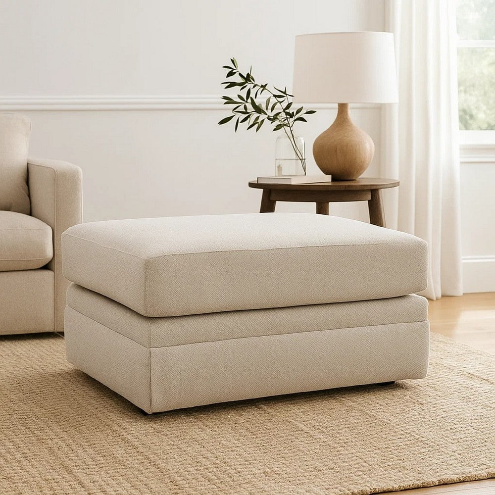 Ashley Maite Ottoman, Modern Chalk Gray Polyester, Soft Cushions, 34 Inch