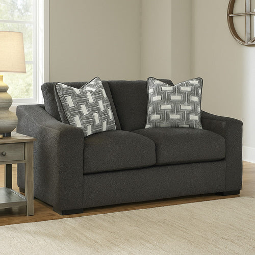 Ashley Wryen Loveseat, Onyx Black Polyester, 2 Accent Throw Pillows, 67 Inch