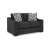 Ashley Wryen Loveseat, Onyx Black Polyester, 2 Accent Throw Pillows, 67 Inch