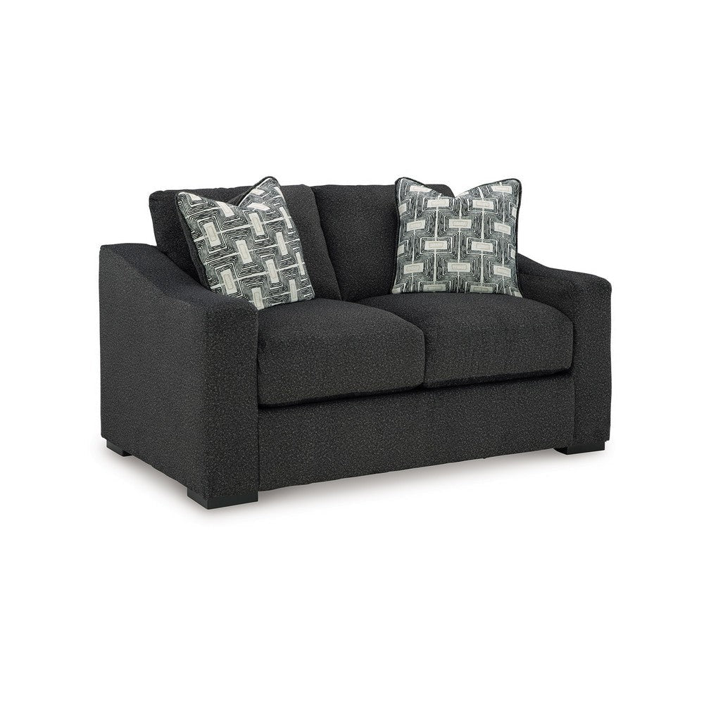 Ashley Wryen Loveseat, Onyx Black Polyester, 2 Accent Throw Pillows, 67 Inch