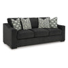 Ashley Wryen Sofa, Onyx Black Polyester, 4 Accent Throw Pillows, 93 Inch