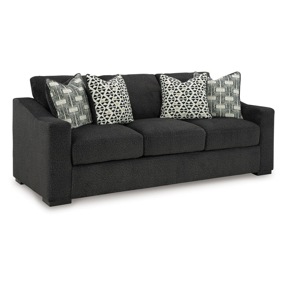 Ashley Wryen Sofa, Onyx Black Polyester, 4 Accent Throw Pillows, 93 Inch