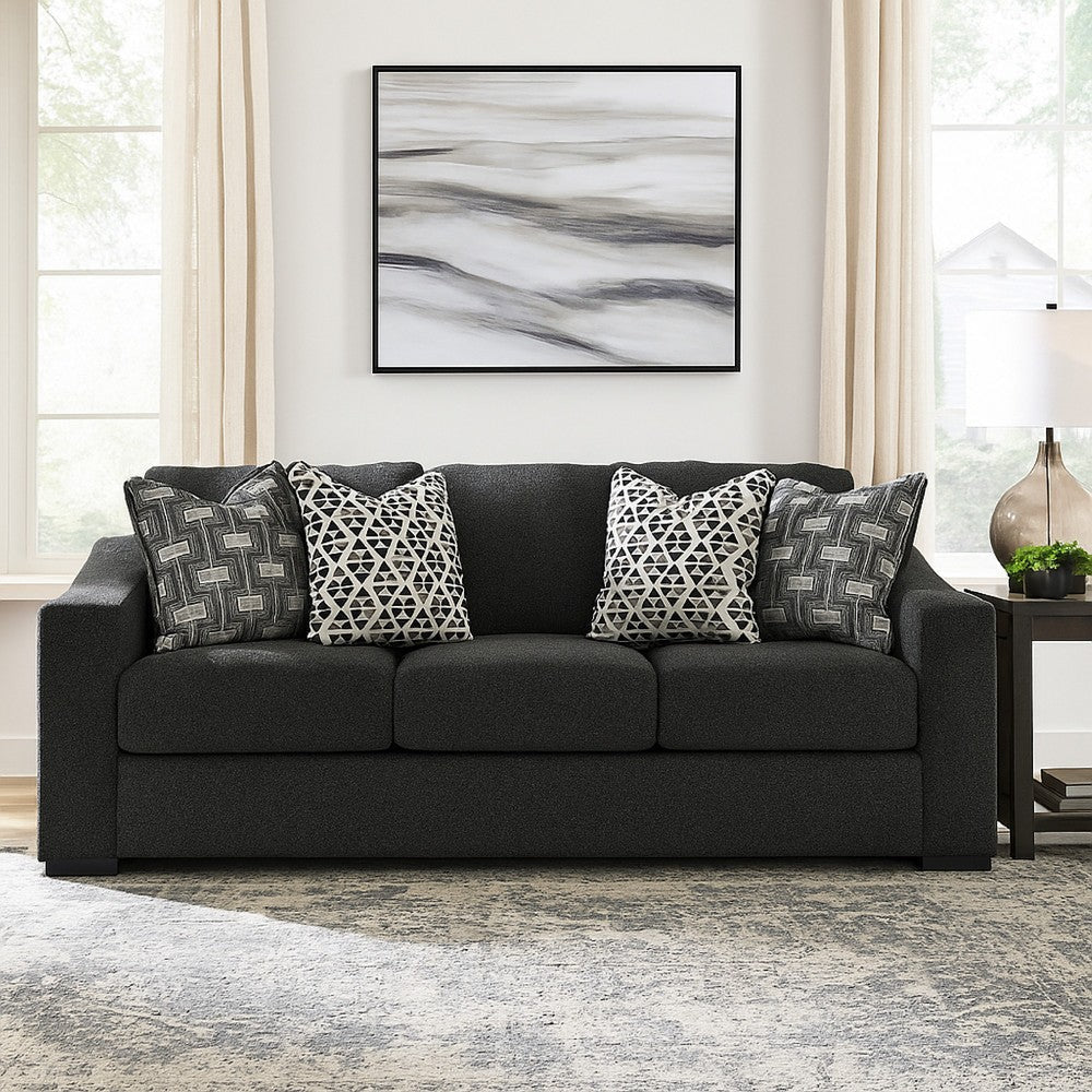 Ashley Wryen Sofa, Onyx Black Polyester, 4 Accent Throw Pillows, 93 Inch