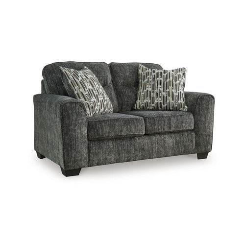 Ashley Layla Loveseat, Plush Dark Gray Polyester, 2 Accent Pillows, 67 Inch