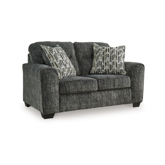 Ashley Layla Loveseat, Plush Dark Gray Polyester, 2 Accent Pillows, 67 Inch