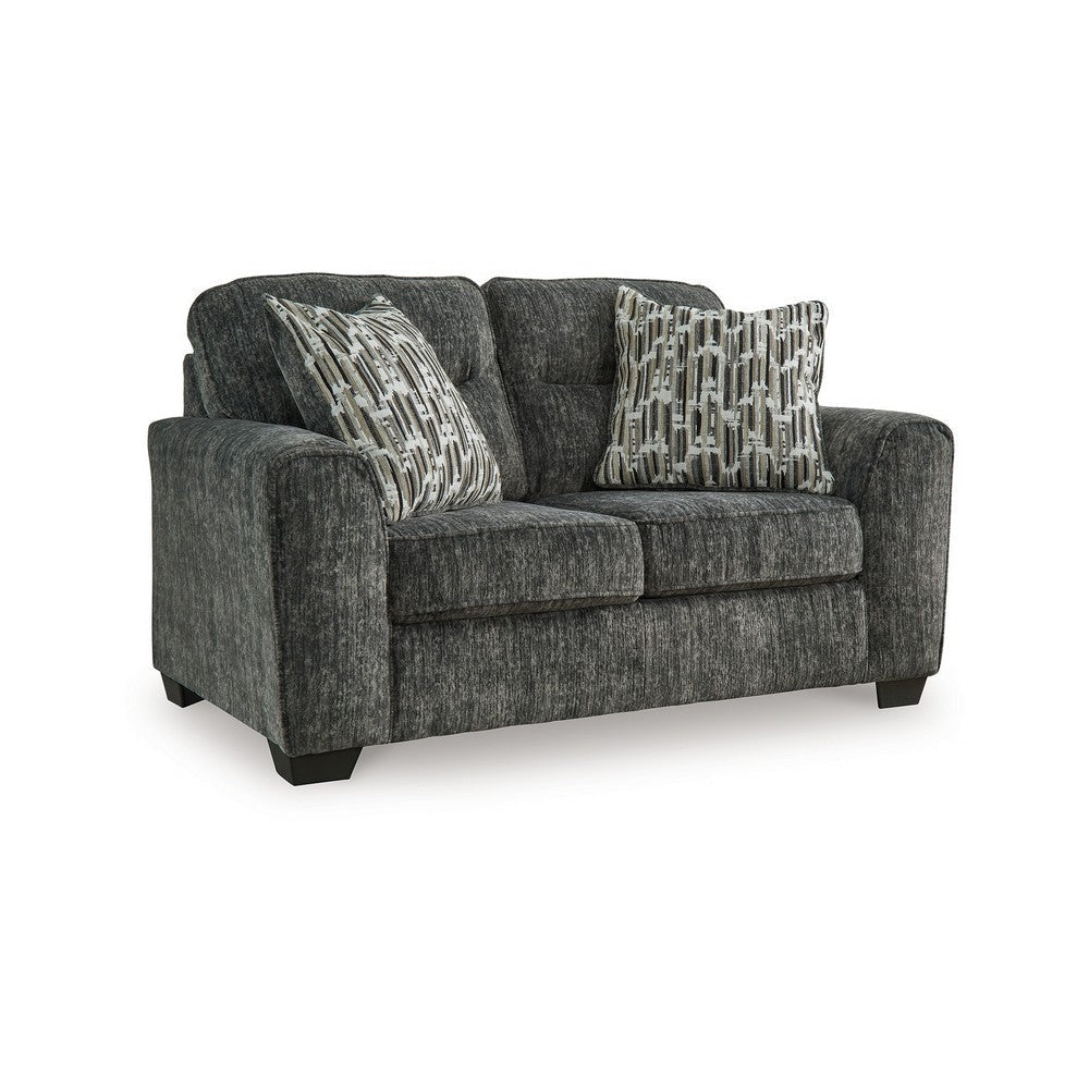 Ashley Layla Loveseat, Plush Dark Gray Polyester, 2 Accent Pillows, 67 Inch