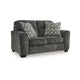 Ashley Layla Loveseat, Plush Dark Gray Polyester, 2 Accent Pillows, 67 Inch