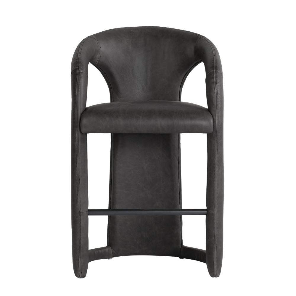 Chie Counter Stool Chair Curved Back Gray Leather Stainless Steel