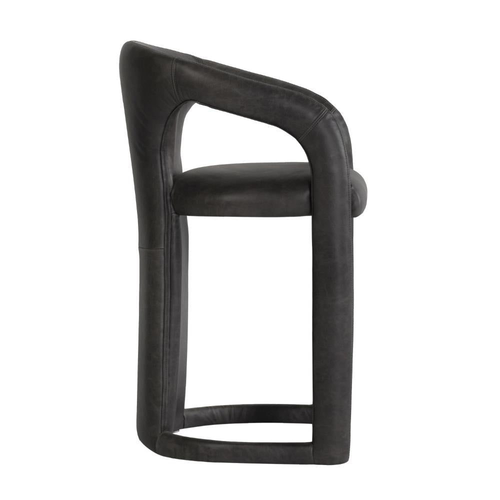 Chie Counter Stool Chair Curved Back Gray Leather Stainless Steel