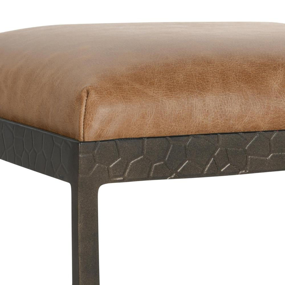 Ocea Counter Stool with Chestnut Brown Leather Seat Textured Iron