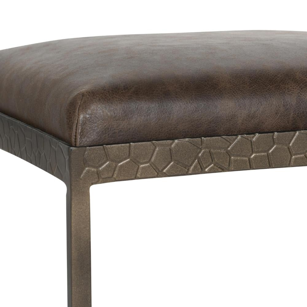 Ocea Counter Stool with Cocoa Brown Leather Seat Textured Iron Legs