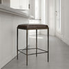 Ocea Counter Stool with Cocoa Brown Leather Seat, Textured Iron Legs