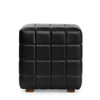 Isar Square Ottoman with Black Tufted Leather Mango Wood 18 Inch BM331904