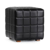 Isar Square Ottoman with Black Tufted Leather, Mango Wood 18 Inch