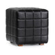 Isar Square Ottoman with Black Tufted Leather, Mango Wood 18 Inch