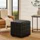 Isar Square Ottoman with Black Tufted Leather, Mango Wood 18 Inch
