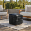 Isar Square Ottoman with Black Tufted Leather, Mango Wood 18 Inch