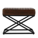 Idra Accent Bench Stool X-Cross Iron Diamond Quilted Brown Leather BM331905