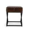 Idra Accent Bench Stool X-Cross Iron Diamond Quilted Brown Leather BM331905