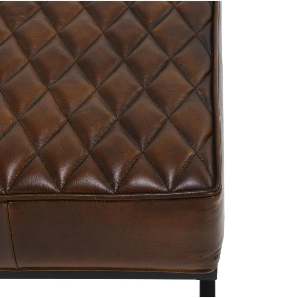 Idra Accent Bench Stool X-Cross Iron Diamond Quilted Brown Leather BM331905