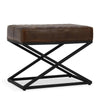 Idra Accent Bench Stool, X-Cross Iron, Diamond Quilted Brown Leather