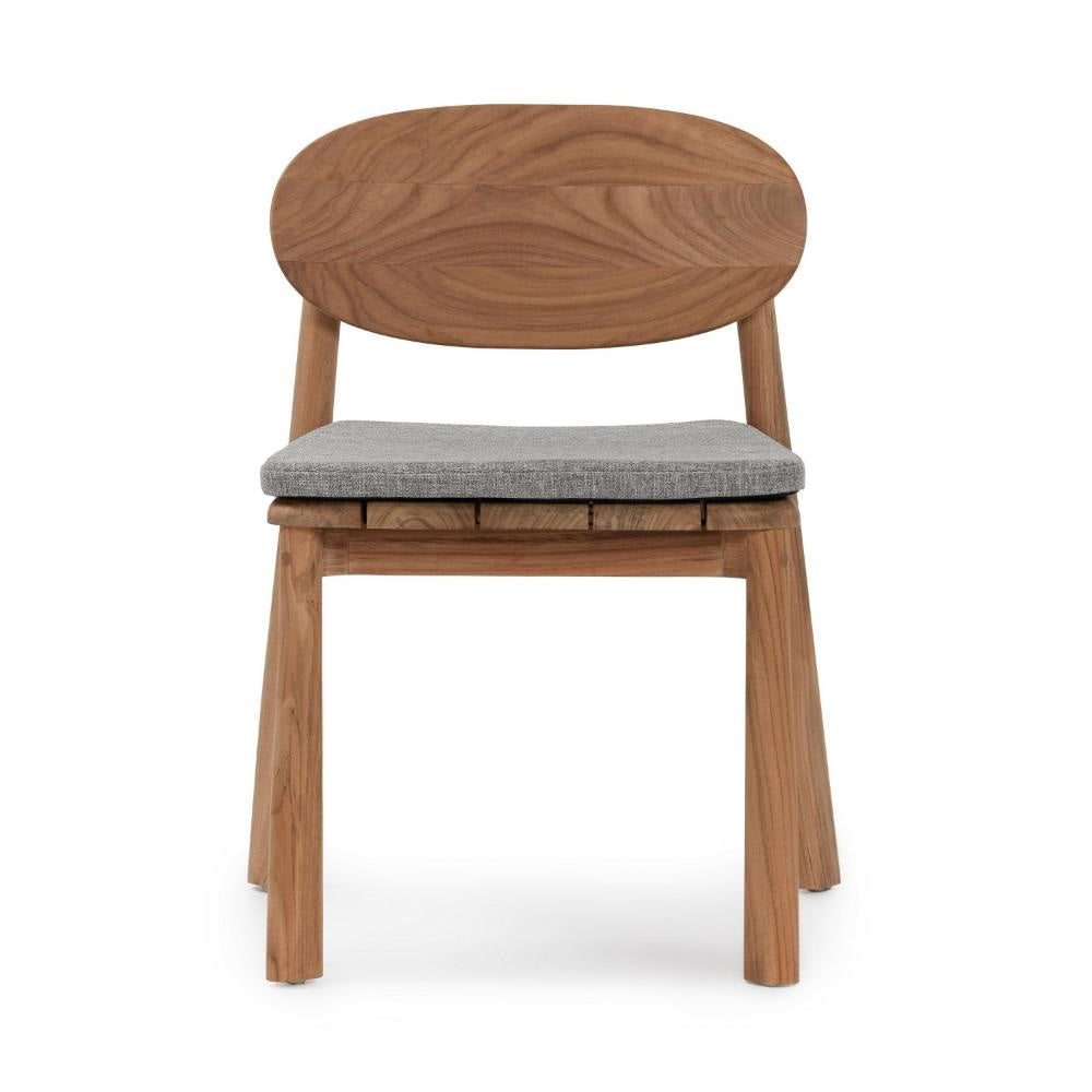 Loir Outdoor Dining Chair with Gray Fabric Seat Natural Teak Wood BM331906