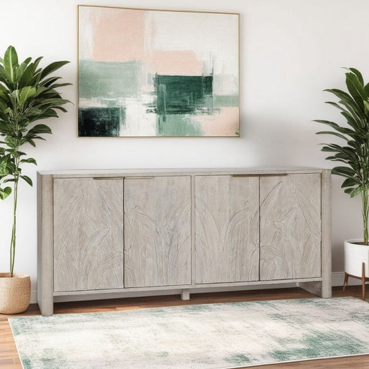 Orla Serving Buffet Cabinet Sideboard Console, Carved White 82 Inch