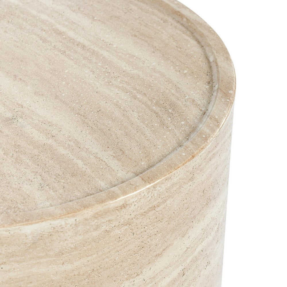 Kiva Outdoor End Table with Plinth Style Base, Beige Concrete 18 Inch